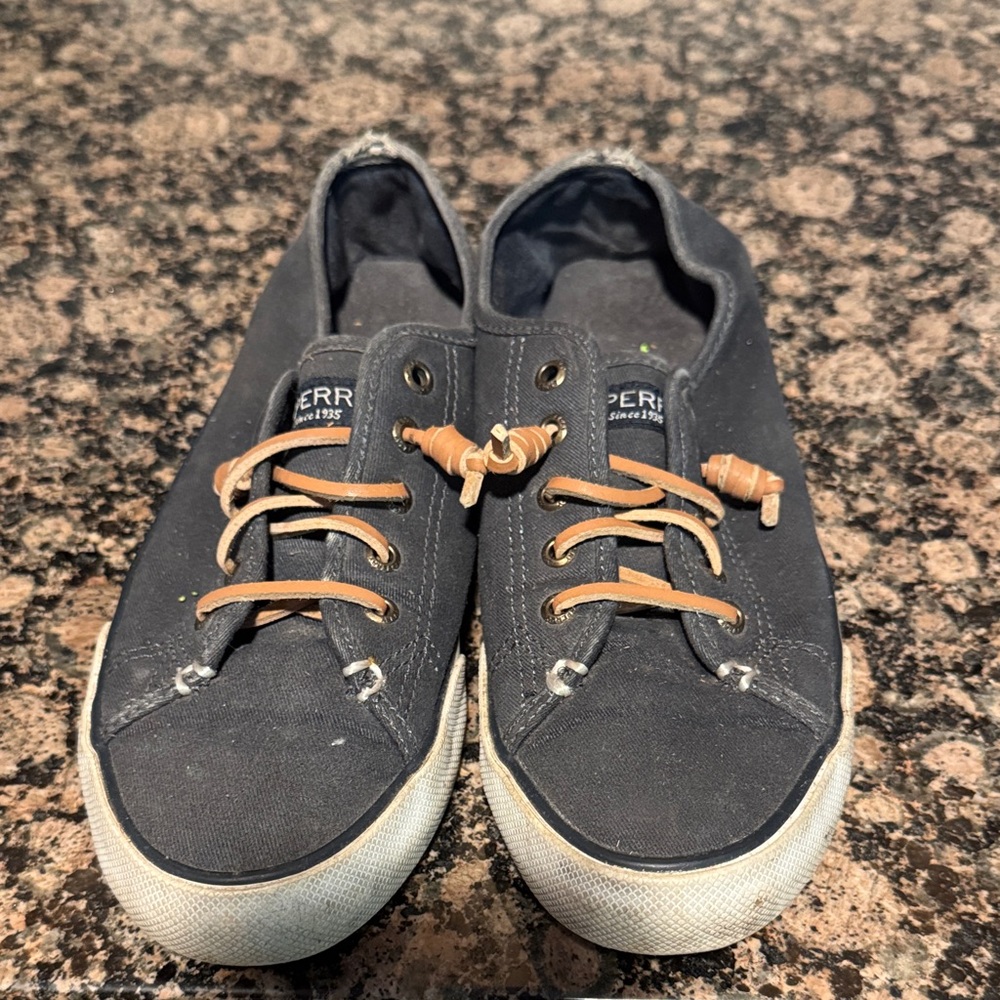Sperry Men's Dark Canvas Sneakers with Tan Laces